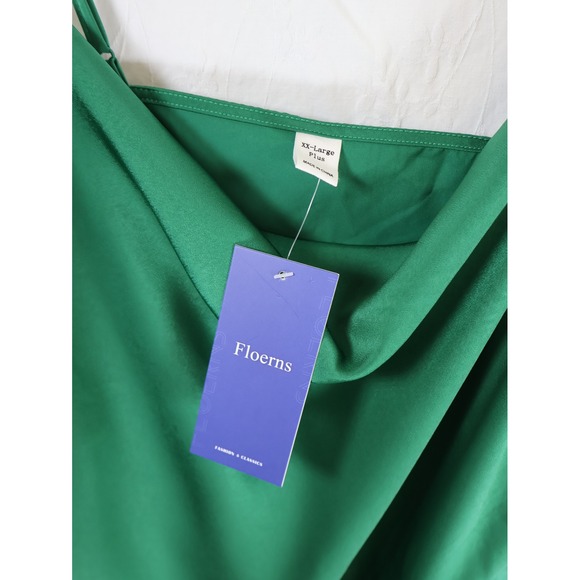 Floerns Emerald Green Satin Cowl Neck Draped Midi Dress Plus Size XXl Party Glam - Picture 4 of 12